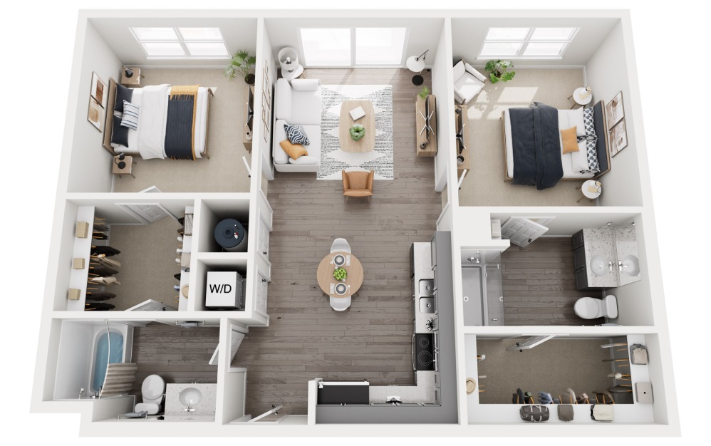 2A.1 - 2 bedroom floorplan layout with 2 bathrooms and 1064 square feet