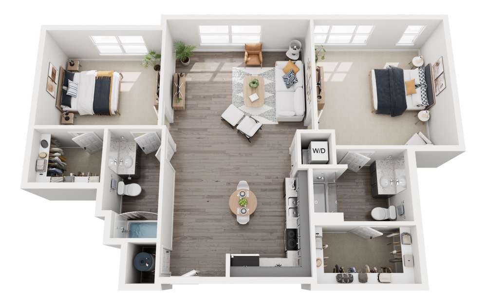 2D.1 - 2 bedroom floorplan layout with 2 bathrooms and 1322 square feet 2D.1 - 2 bedroom floorplan layout with 2 bathrooms and 1322 square feet