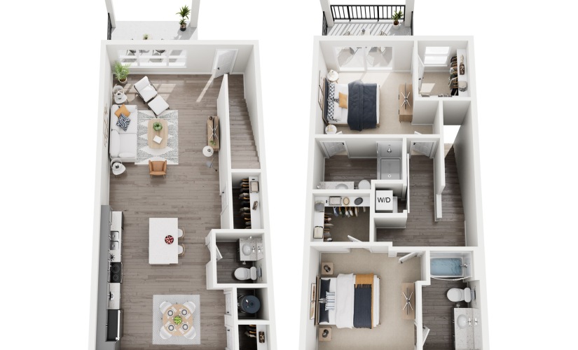 T-2A - 2 bedroom floorplan layout with 2.5 bathrooms and 1560 - 1664 square feet