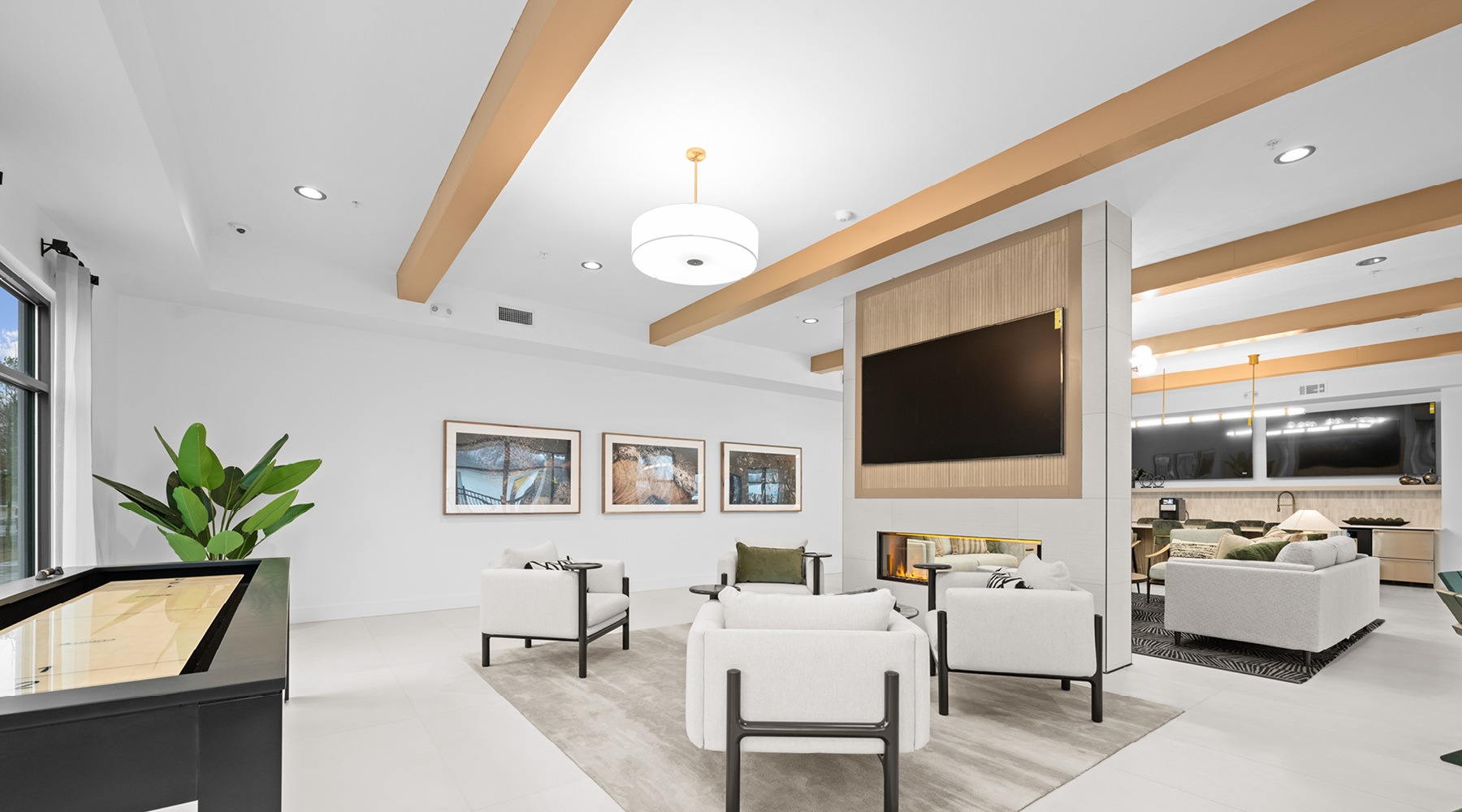 Beautiful clubroom with lounge seating and media area